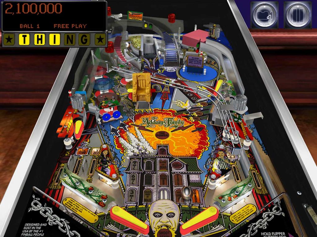Screenshot from The Addams Family for Pinball Arcade, iOS version.
