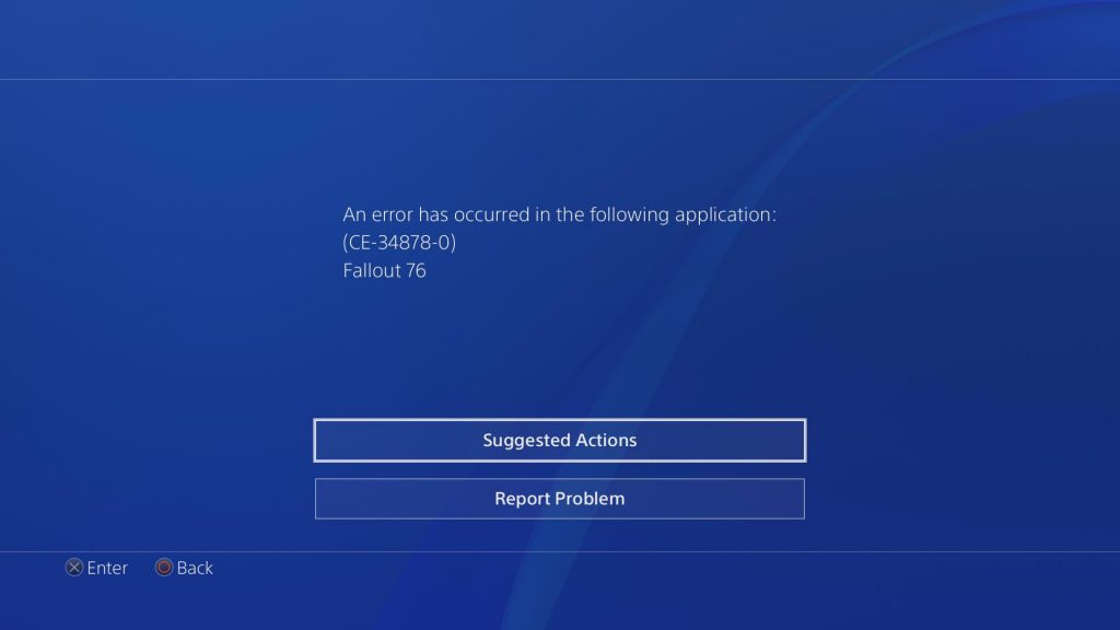 Fallout 76 crashes to the PS4's home screen.