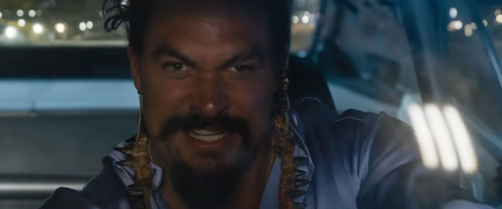 Dante Reyes (Jason Momoa) behind the wheel of a car in a scene from Fast X.