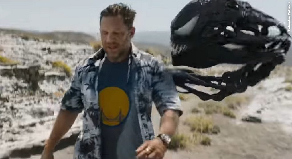 Eddie (Tom Hardy) and Venom in the Nevada desert in Venom: The Last Dance.